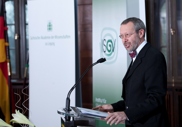 7.2.2011, Festliche Präsentation des Codex diplomaticus Saxoniae in der Sächsischen Staatskanzlei; Begrüßung durch Prof. Dr. Pirmin Stekeler-Weithofer, Präsident der Sächsischen Akademie der Wissenschaften zu Leipzig; Foto: Robert Michael